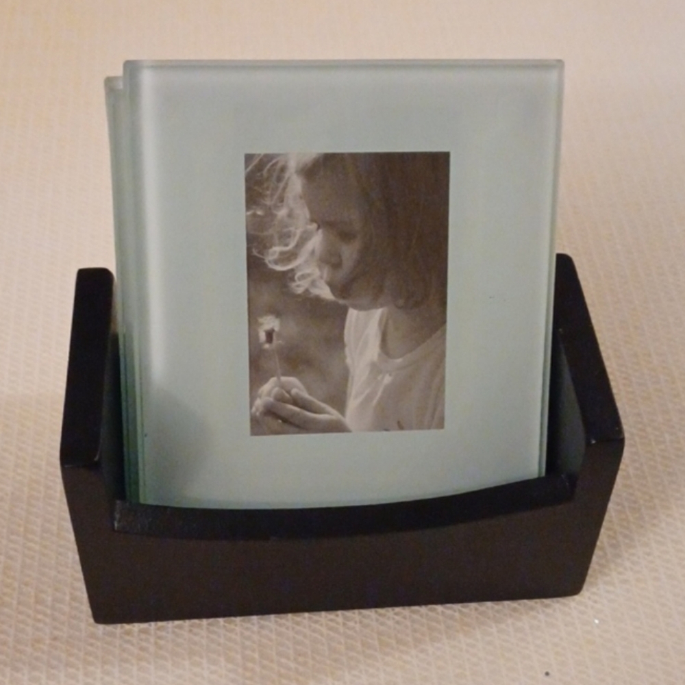 4/$60 Glass Picture Frame Coasters With Stand - Set of 4
